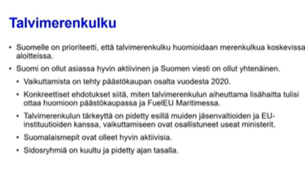 Liikenneministerit tukevat talvimerenkulun huomioimista  FuelEUMaritime-direktiivissä. Kiitos, hyvää työtä ministeri @TimoHarakka ja @lvmfi ! Sama vielä maaliin päästökaupan osalta @yministerio ! #merenkulku #logistiikka #ilmasto