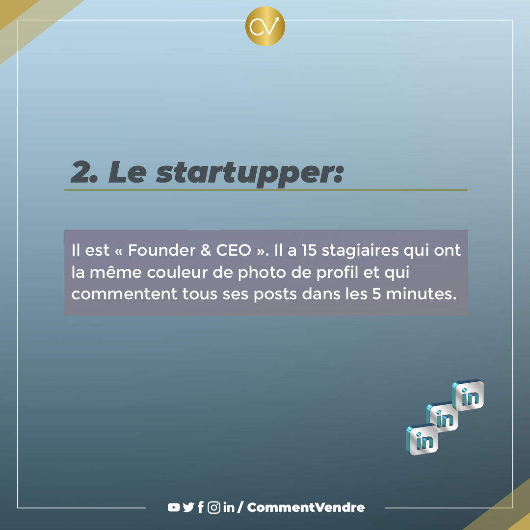 CommentVendre's tweet photo. Voici les différents types de personnes sur Linkedin 😂

Si vous connaissez un de ces types mentionnez le sur en commentaire 😂

#linkedin #commentvendre #startup #business #network https://t.co/X4QL2Wvsb1