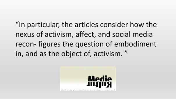 NEW ISSUE OUT 📢! We just published a special issue on "Digital activism and participation: Affect, feelings and politics" edited by <a href="/katrinemkjaer/">Katrine Meldgaard Kjær</a>, <a href="/TheGenderNation/">LeneBullChristiansen</a>, and Maj Hedegaard Heiselberg. Read the issue here: tidsskrift.dk/mediekultur/is…