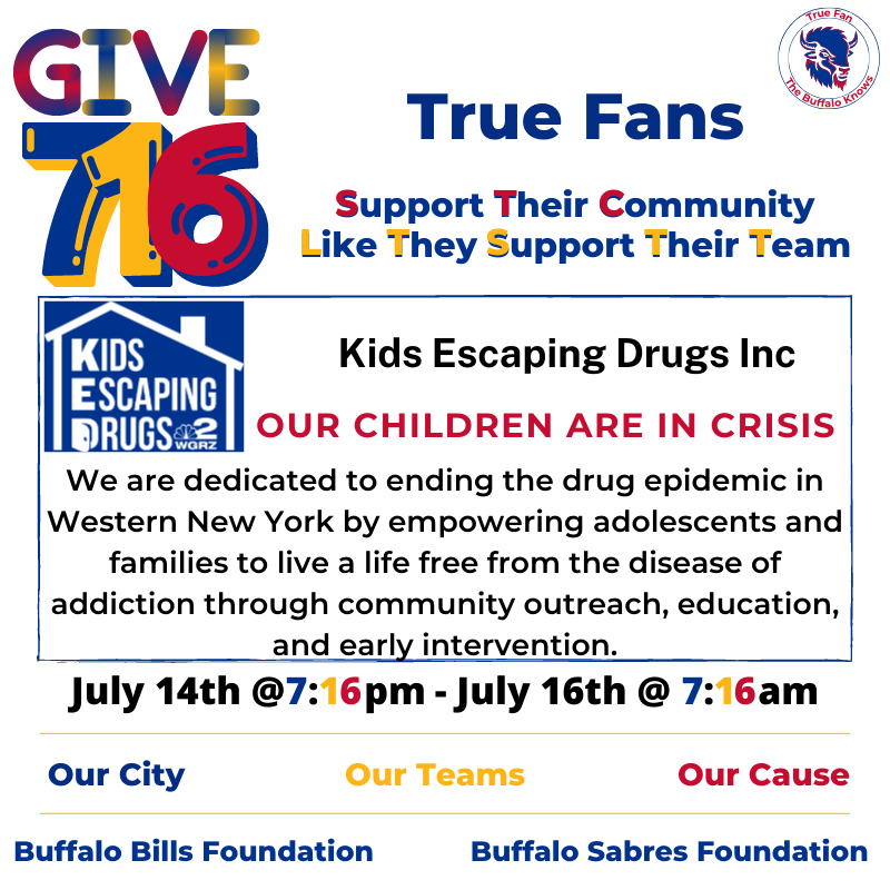 TrueFanOrWagon's tweet photo. 🦬7️⃣1️⃣6️⃣🦬 
Support your team, community &amp; favorite cause!

Give716 2022 has over 300 participating charities. Donate today.

💥 Kids Escaping Drugs Inc💥
https://t.co/YpZfjqSKBK
@KED_Foundation

#Give716 #buffalo #buffalosabres #buffalobills #billsmafia🏈 #thebuffaloknows https://t.co/hd4Cn3tzkX