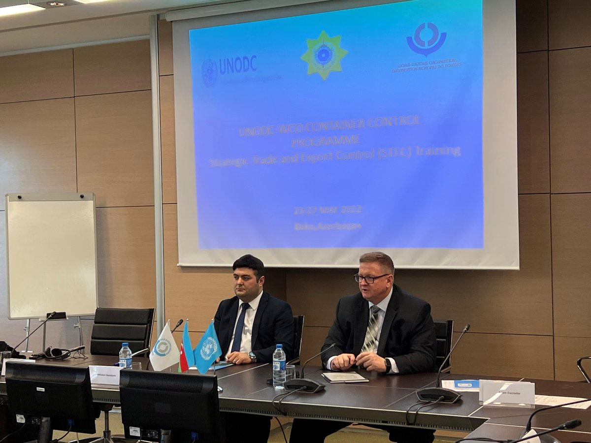 MSeyidzada's tweet photo. Training on "Strategic Trade and Export Control" for #Azerbaijan Customs Services was held at #ROCB #Europe. The event was organized within the framework of the "Global #Container Traffic Control Program", a joint project of the UN Office on Drugs and Crime (#UNODC) and the #WCO. https://t.co/OZVqosufDV