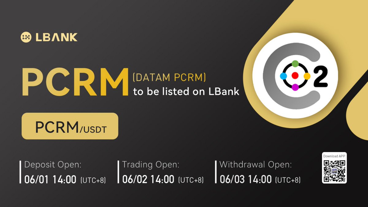 datam_official's tweet photo. $PCRM(DATAM PCRM) will be listed on LBank at 14:00 June 2, 2022 (UTC+8), the details are as follows:

Details: https://t.co/GTZAyqHrzI https://t.co/t8ils2oBD8
