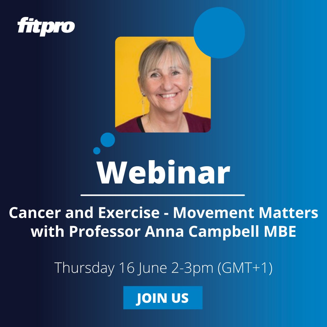 FitProLtd's tweet image. Join us for our next FREE webinar covering the exciting new area of exercise oncology with Professor Anna Campbell MBE ✔️
Thursday 16 June 2-3pm - Register NOW!
@CanRehab #fitprowebinar #cancer #cancerexercise 
buff.ly/3N3NYSC