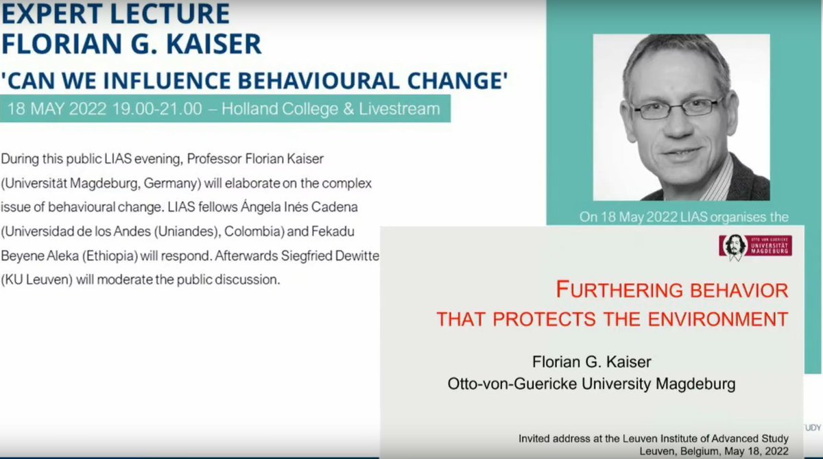 In his invited keynote address at the Leuven Institute of Advanced Study #LIAS, <a href="/KU_Leuven/">KU Leuven</a> 🇧🇪, Prof. Florian Kaiser talks about what environmentally protective #behavior is🍀💪, and how we can advance it↗️. 

📺Watch it here: youtu.be/P4m8LZBV4D8