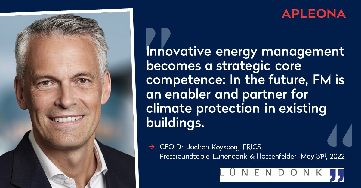 Apleona_Group's tweet photo. CEO Dr. Jochen Keysberg at the Lünendonk &amp; Hossenfelder press roundtable: The integrated FM is the first point of contact for current issues generating transparency and helping to develop, plan and implement appropriate portfolio strategies.
Find out more: https://t.co/OyD5Z3fApq https://t.co/97T1dwswM4