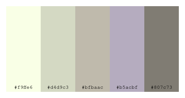 ColPaletteBot's tweet photo. Beep beep, here's a pretty color palette for you!
color-scheme.js parameters used:
- hue: 287
- variation: pale
- colors: #f9ffe6, #d4d9c3, #bfbaac, #b5acbf, #807c73
Have a lovely day!
#twitterbot #colorpalette #colors #palette #prettycolors https://t.co/9HYYt0C98A