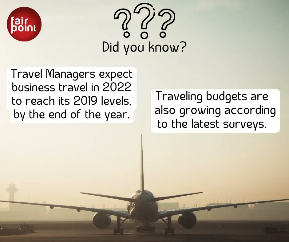 fairpointint's tweet photo. The latest #travel #surveys predict a steady growth in #businesstravel in 2022, including #conferences and #tradefairs. Company travel budgets are also showing a steady climb to its 2019 levels. 
https://t.co/y3hlZP9XEA

Just tell us when and where! 
#fairpoint https://t.co/2QACP57S76