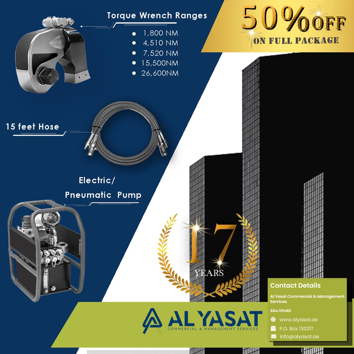 AlYasat2's tweet photo. On Our 17th Year of Championing the Bolting Services in Abu Dhabi, We Are Announcing A Never-Ever Seen 50% Discount On Hydraulic Bolting Tools.
Be Wise Enough &amp; Don’t Miss-Out On This Golden Chance.!!!
 #boltingsolutions #boltingtools #boltingservices  #dubai #hydraulictools https://t.co/DLkmhHnHIV