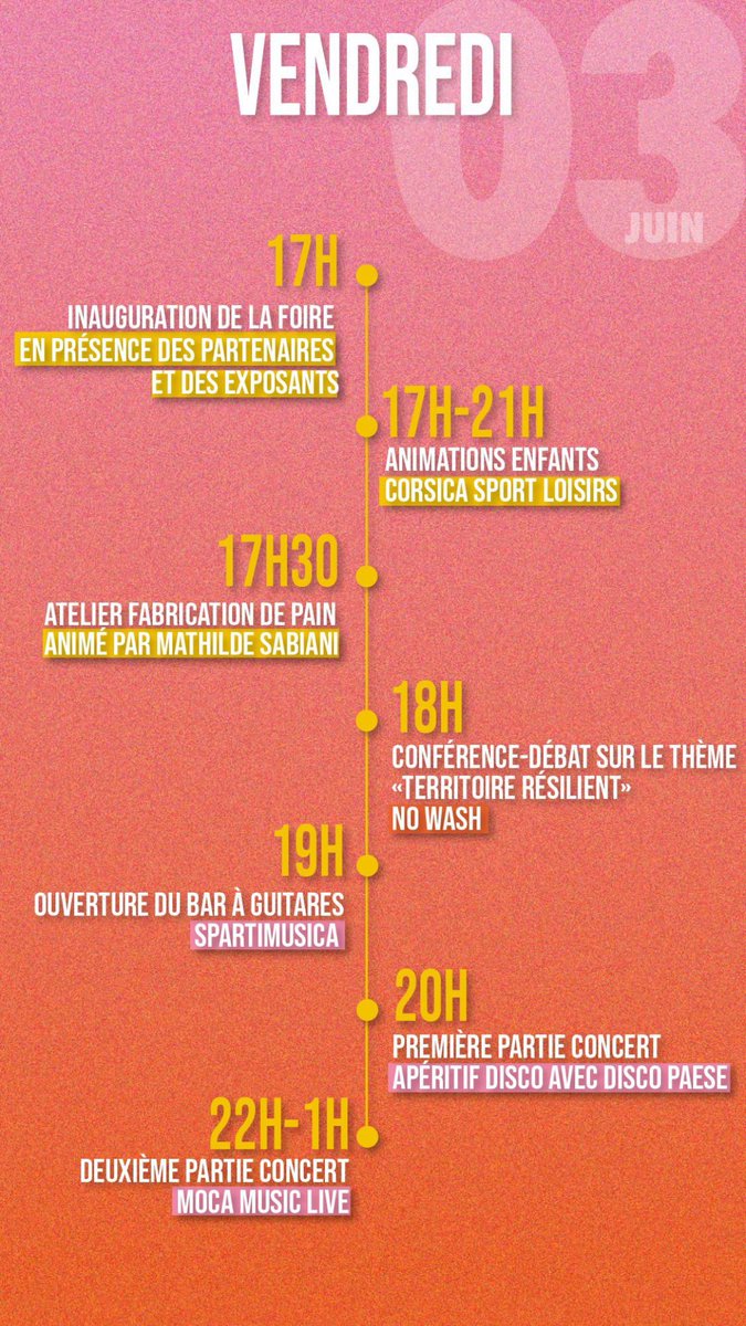 BastiaEterna's tweet photo. Découvre le programme de cette deuxième édition ⚡️

Durant 3 jours tu pourras découvrir les métiers des exposants présents sur la foire. 
Tu auras également la chance, si tu le souhaites, de participer à des ateliers avec les exposants, artisans et artistes…🌿 

#FieraDiBastia https://t.co/j8e6d1UBkH