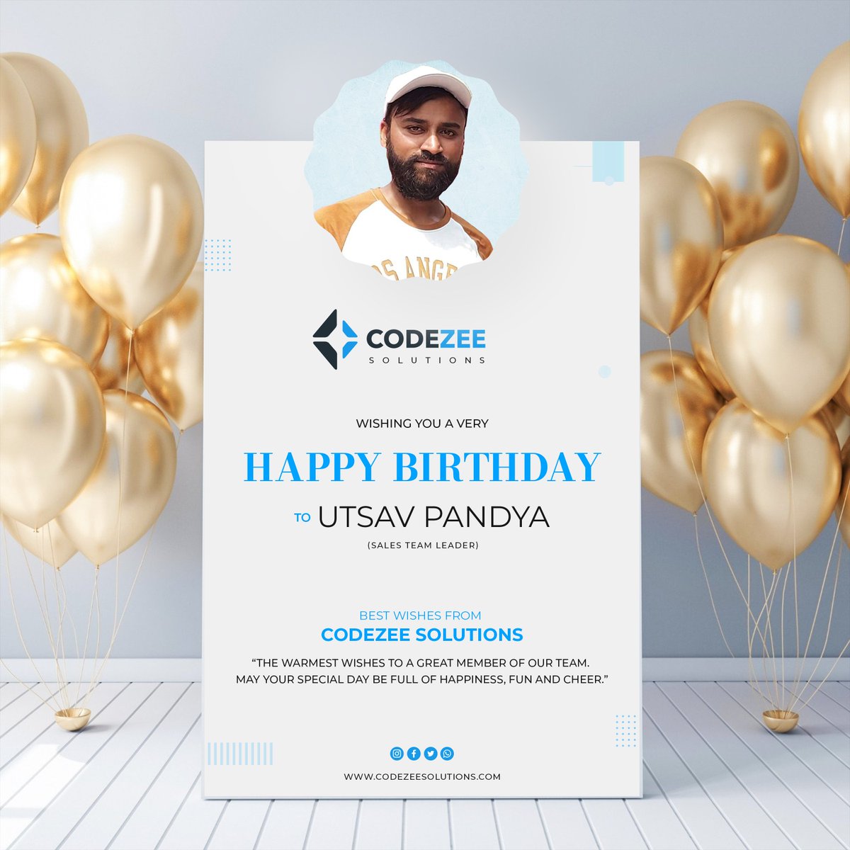 CodezeeSolution's tweet photo. The warmest wishes for the member of Codezee Solutions. May this birthday bring the milestone you have to achieve, dreams you have to fulfill. Wishing you a happy birthday!
#happybirthday #birthday #happy #birthdayparty #celebration #bday #celebrate #codezeesolutions https://t.co/0Xp22MuJlB