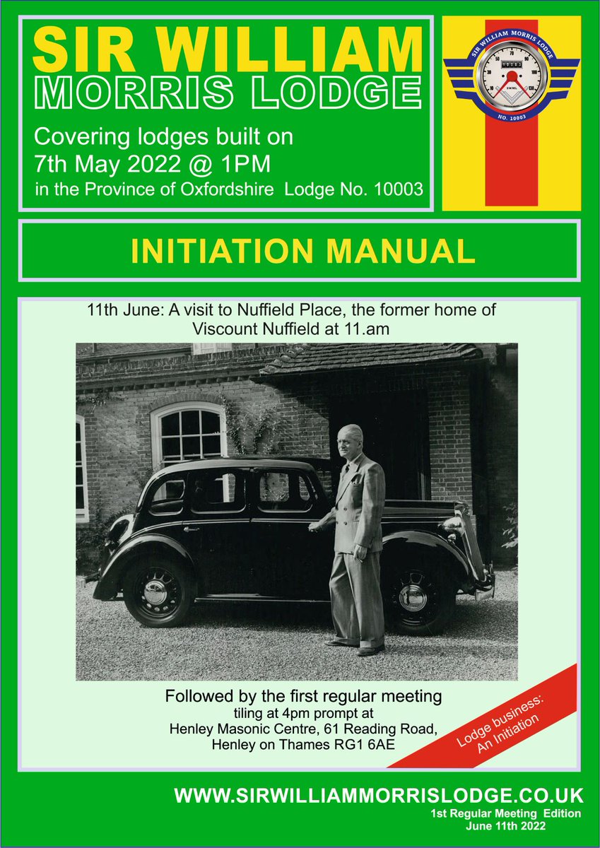 Our very first meeting as a new lodge is on June 11th, and includes a visit to Sir William Morris's former home, and later, at 4pm, an initiation at Henley Masonic Centre.  To book in please follow the link: share.hsforms.com/1gjlL80x5Rre8x… @OxfordshirePGL <a href="/UGLE_GrandLodge/">United Grand Lodge of England</a>