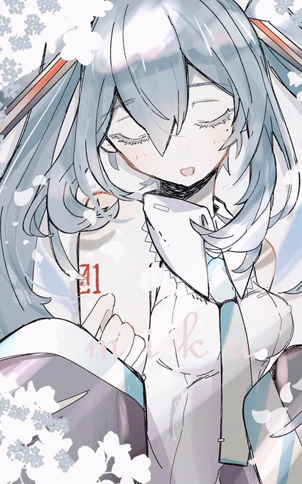#今月描いた絵を晒そう
液タブお迎えして楽しくミクちゃん描けました☺️来月もがんばろ〜! 