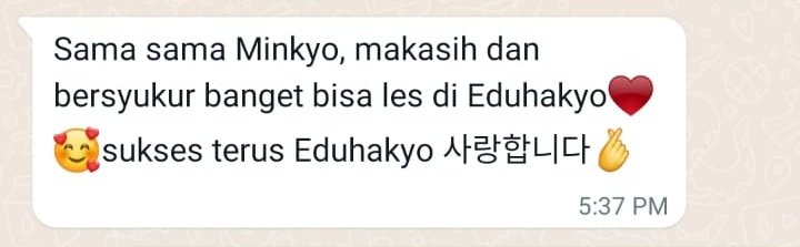 eduhakyo's tweet photo. Makasih juga buat Valeska 학생 yang udah percaya sama EduHakyo✨ Beneran terharu Minkyo pas denger kalau Valeska 학생 lulus TOPIK II Level 5 😭😭💞 https://t.co/vFELlouM42