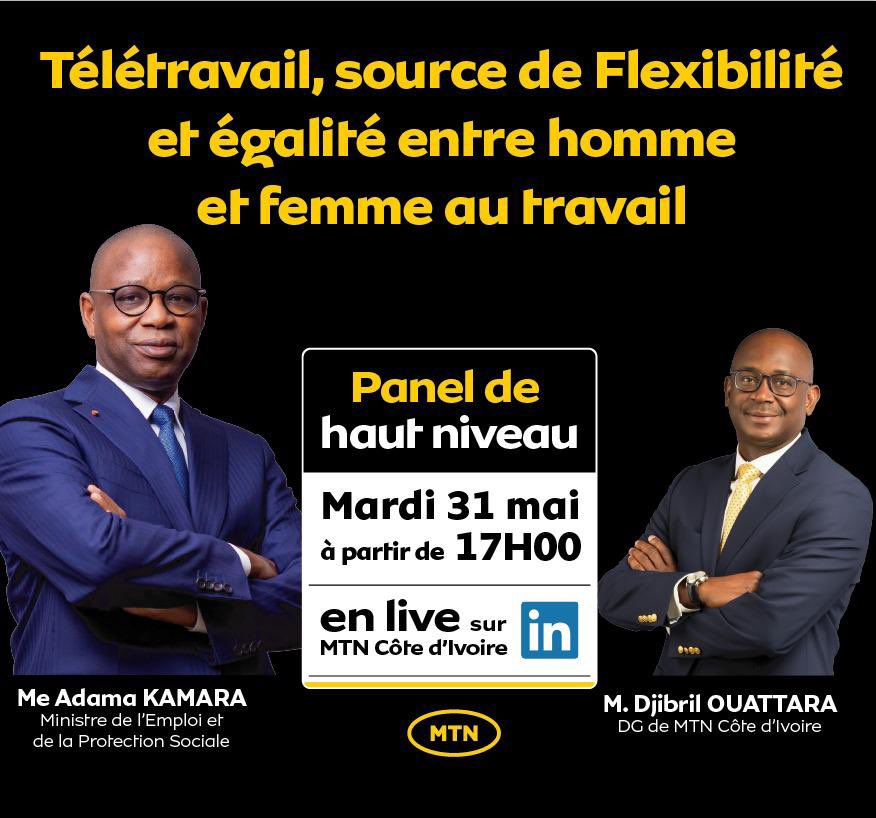 J'aurai le plaisir de partager avec Me Adama Kamara, le Ministre de l'Emploi et de la Protection Sociale, la nouvelle politique du travail mise en place pour s'adapter à la nouvelle ère post Covid. MTN est la première entreprise en Côte d'Ivoire à le faire. #AnywhereAnytimework