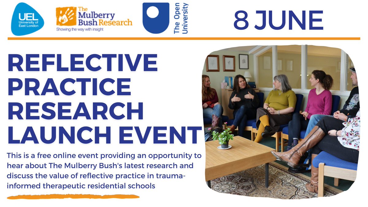 The Mulberry Bush (@mulberrybushorg) on Twitter photo Join researchers from <a href="/OpenUniversity/">The Open University</a> & our very own practitioners next Wednesday in this free online event where we will share our latest research paper around how The Mulberry Bush has embedded a reflective culture in a therapeutic settingšbit.ly/MBRPOU
#ukedchat Join researchers from <a href="/OpenUniversity/">The Open University</a> & our very own practitioners next Wednesday in this free online event where we will share our latest research paper around how The Mulberry Bush has embedded a reflective culture in a therapeutic settingšbit.ly/MBRPOU
#ukedchat