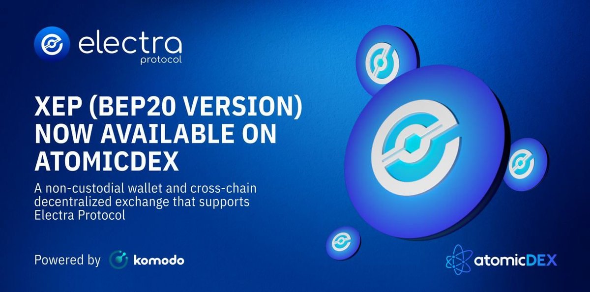 Electra Protocol (@electraprotocol) on Twitter photo Note: Right now the wrapped XEP has been added to <a href="/AtomicDEX/">AtomicDEX β‘οΈ Komodo Wallet π¦</a> . We hope to see the native $XEP added after their major upgrade.
Thanks to <a href="/KomodoPlatform/">π¦ Komodo</a> supporting us.
#atomicswaps #XEPπ§Ώ Note: Right now the wrapped XEP has been added to <a href="/AtomicDEX/">AtomicDEX β‘οΈ Komodo Wallet π¦</a> . We hope to see the native $XEP added after their major upgrade.
Thanks to <a href="/KomodoPlatform/">π¦ Komodo</a> supporting us.
#atomicswaps #XEPπ§Ώ