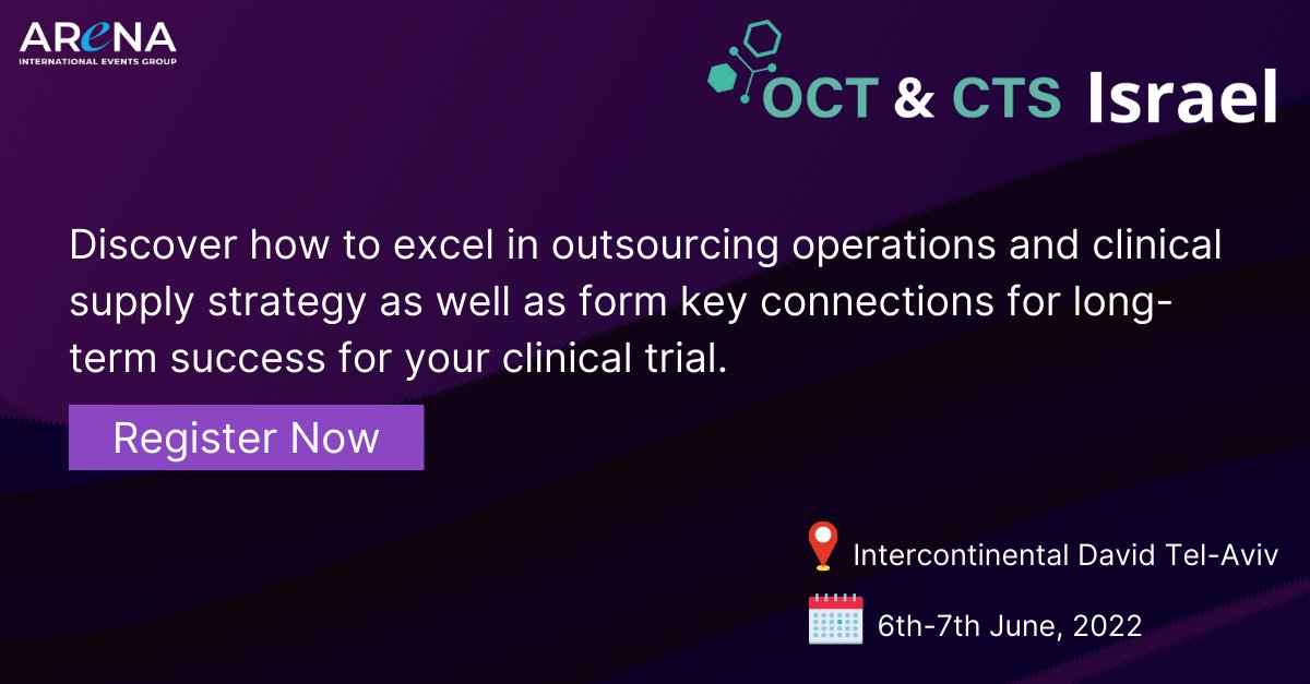 Counting down till OUTSOURCING IN CLINICAL TRIALS &amp; CLINICAL TRIAL SUPPLY ISRAEL 2022 taking place in Intercontinental David Tel-Aviv on 6th-7th June, 2022. Limited seats available!!!
Register here: bit.ly/3z8sn7u
Use code: MPMK
#Clinicaltrials #OCTCTS #event