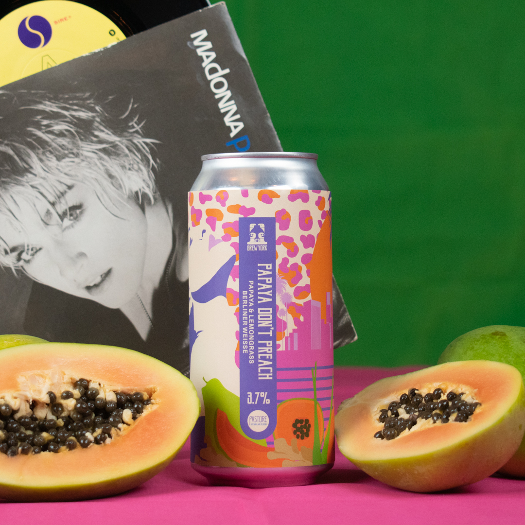 brewyorkbeer's tweet photo. Introducing Papaya Don't Preach! 💃🍺 Our collaboration with our good friends @pastorebrewing is here! This Berliner Weisse is ripe with tropical papaya, zesty lemongrass and a warming hit of ginger to finish. Available now via our webshop: https://t.co/nLjsSGcZTW https://t.co/klQcHhjAQh