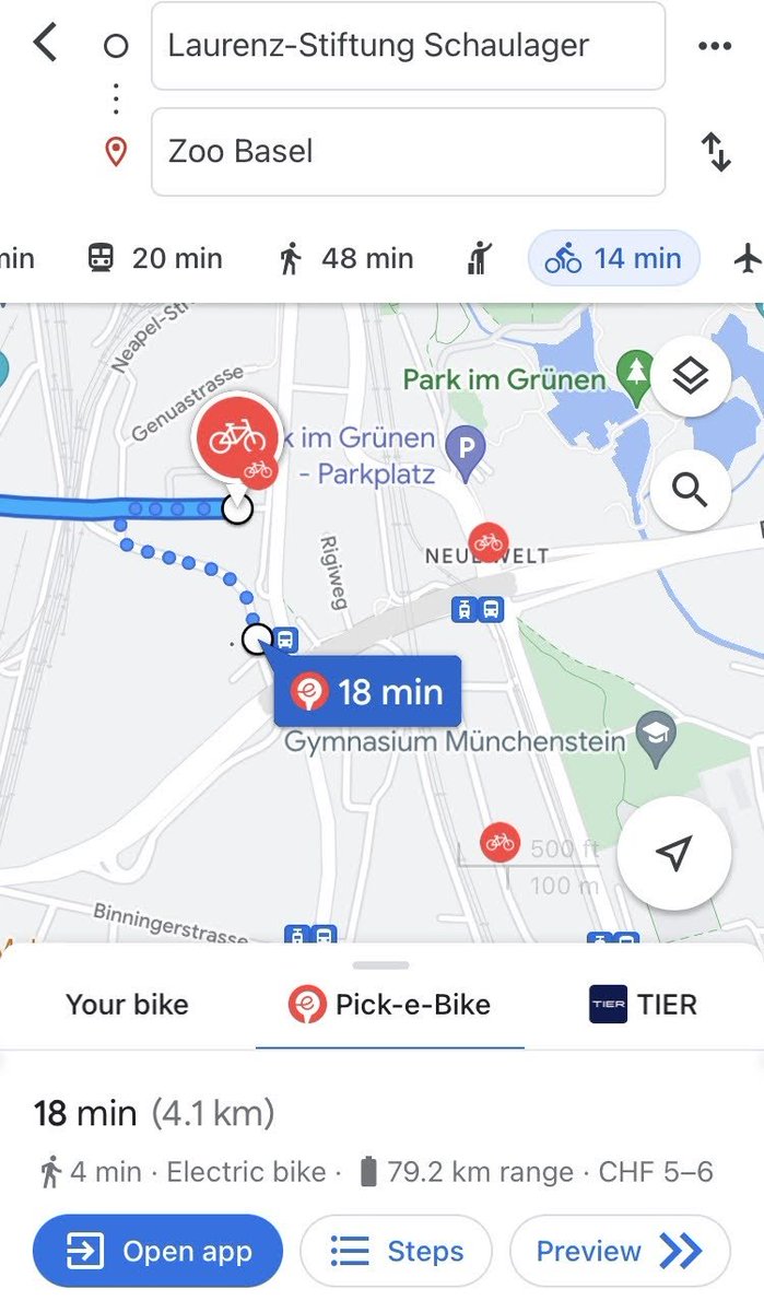 We are very happy to announce that our partner @pickebike is now integrated with <a href="/Google/">Google</a> Maps🗺. Thanks to this integration people living in or visiting the Basel area will be able to access Pick-e-Bike e-bikes as a healthy, clean mobility option to combine with public transport.