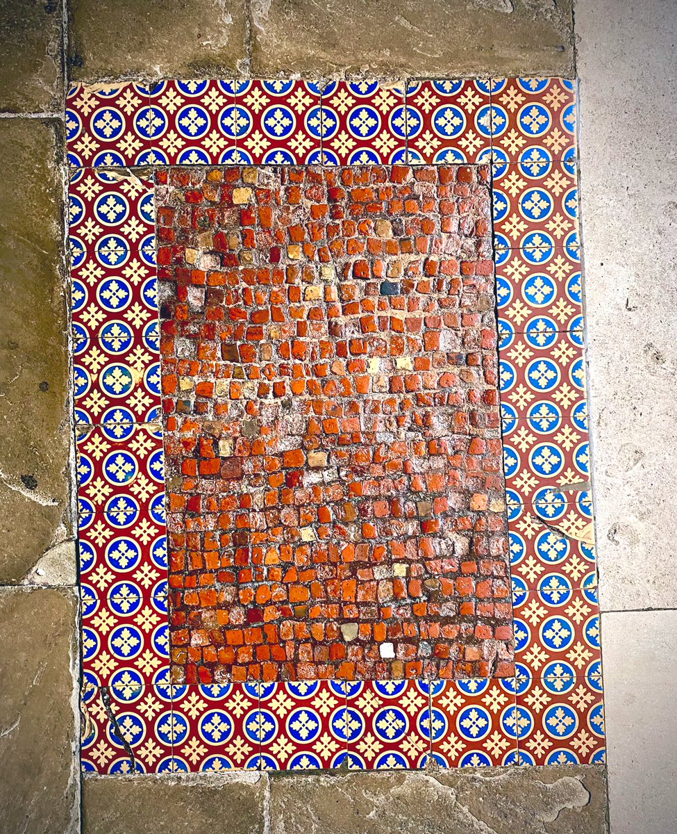 A section of Roman mosaic discovered on-site in 1833, now bordered by vibrant Victorian glazed tile, on the floor of the South Choir aisle for #TilesOnTuesday