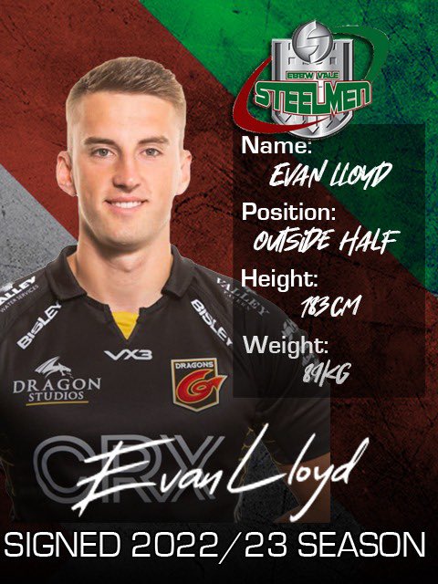 Breaking News 📰

We are delighted to announce the signing of @dragonsrugby outside half <a href="/Evanlloyd100/">Evan Lloyd</a> 🇭🇺✍🏻

Welcome <a href="/Evanlloyd100/">Evan Lloyd</a> 👏🏻 

Full story here bit.ly/3NGA8FC 

❤️🤍💚🇭🇺
#steelman