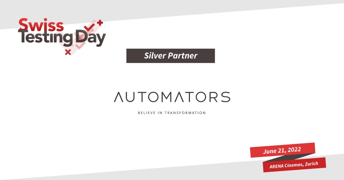 We are excited to announce Automators as a Silver Partner for this year's Swiss Testing Day.
Meet them on June 21 at Arena Cinemas in Zurich. Find out more about our partners: bit.ly/37YKoK8

#SwissTestingDay22 #Automators