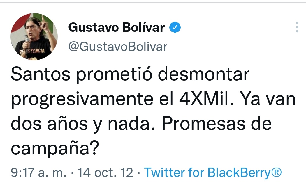 West01Santiago's tweet photo. @GustavoBolivar Si es peligroso acabar el 4X 1000 ¿por qué usted lleva años pidiendo que se acabe? https://t.co/nEJqqA7X6t
