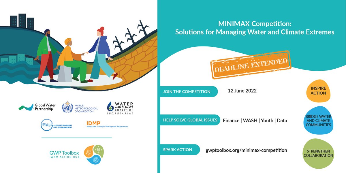 Deadline Extended! 👈

Submit until 12 June 2022: gwptoolbox.org/minimax-compet…

Register with solutions that bridge #water and #climate communities, inspire action and strengthen collaboration.

#IWRMActionHub #MINIMAX