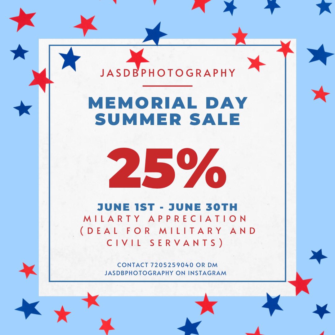 JasBrown333's tweet photo. It’s a day late but the sales all month long

Thank you to those who help our country! The month of June is 25% off all military, teachers, police and nursing staff! Thank you for everything you guys do! 🇺🇸 #MemorialDayWeekend #ThankATeacherDay #USA #USMilitary 
@JasDBphotograph https://t.co/uOr8lVZ6ET