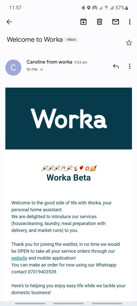 theworkahq's tweet image. If you’re among our waiting list, you should have received a mail from us welcoming you aboard.

We forgot to add our starting locations which include Gwarinpa, Kubwa, Jahi, Dawson, Dutse and Katampe… Are you in these area? Worka your home chores.

#worka #AbujaTwitterCommunity