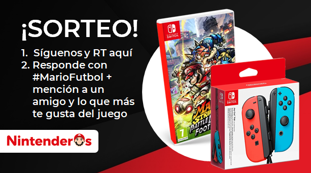 Nintenderos's tweet photo. ¡Sorteamos una copia de Mario Strikers: Battle League Football + un par de Joy-Con de Nintendo Switch!

1⃣ Síguenos y RT aquí
2⃣ Responde con #MarioFutbol + mención a un amigo con el que jugarías y lo que más te gusta del juego

¡Suerte! - https://t.co/hhyLeF4N3c https://t.co/EmeuyGEJmo
