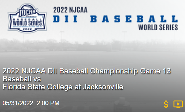 𝗜𝘁'𝘀 𝗚𝗔𝗠𝗘 𝗗𝗔𝗬!
🏆 2022 NJCAA Division II Baseball World Series - Elimination Quarterfinal
Lansing 🆚 Florida State Jacksonville
🗓️ MAY 31, 2022 | 2:00 PM EDT
📍 David Allen Memorial Ballpark - Enid, OK
📺 bit.ly/NJCAABaseball
#NJCAABaseball #Live 
<a href="/FSCJBaseball/">FSCJ Baseball</a>