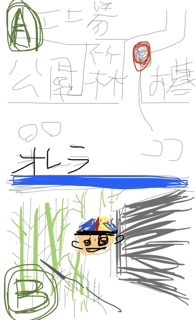 @siroyagishugo 中学生の頃、後輩と夜の公園でトレーニングの休憩中に奥の竹林のさらに奥にあるお墓の曲がり角から(図A)、中華のお面がコチラを覗き込んで居ました(図B)。竹林越しに見てるので、私達はお墓の方へ恐る恐る覗きに行くと、やはりずっとこちらを覗いていました。そのまま私達は逃げたので正体不明ですが。 