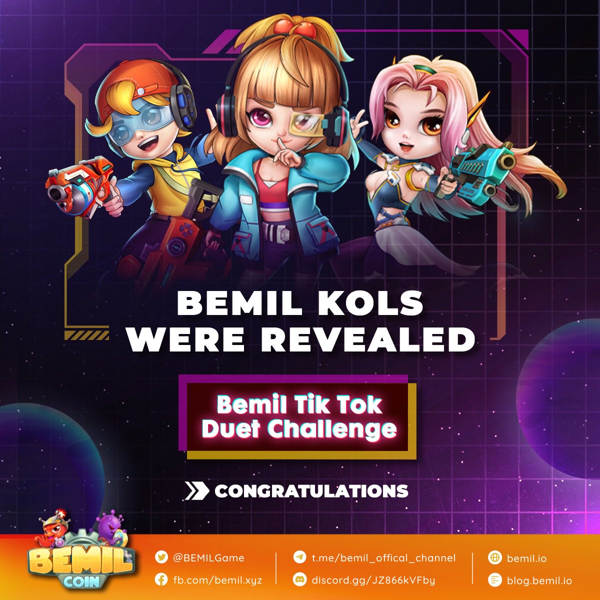 🔥 Bemil Tiktok Duet Challenge result 🔥
🎉🎉 Congratulations to Top winners 
Check out the winners list 👉 facebook.com/bemil.xyz/post…
You guys are so awesome ❤️

♨️Join Bemil's discord to discuss over the game discord.gg/JZ866kVFby