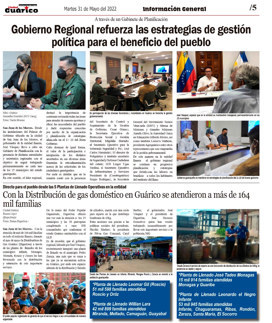 DiGasGuarico's tweet photo. #Enterate || Reseña el Diario #CiudadGRC, en su página 5, en su edición digital, en una nota de la periodista @jhoanalabrujis:

Con la distribución de gas doméstico en Guárico se atendieron a más de 164 mil Familias

#VenAppEnMarcha 

@josemvasquez @CarylBertho 

Vía:@Gob_Guarico https://t.co/uXmbfnIZlF