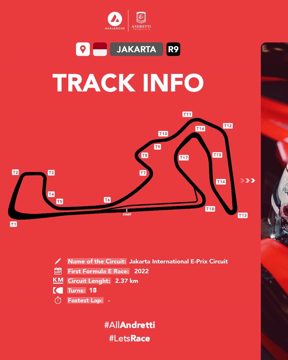 AndrettiFE's tweet image. Jakarta #TrackGuide 🇮🇩😉👌🏻

Everything you need to know about the #JakartaEPrix 👉🏼⚡️

🏎 R9
📍Jakarta, Indonesia
🏁 Jakarta International E-Prix Circuit
📆 4 June
⏰ 15.04 (Local time) 
📺 fiaformulae.com/watch
📱Follow and tag @AVAXAndrettiFE using #LetsRace 

#AllAndretti