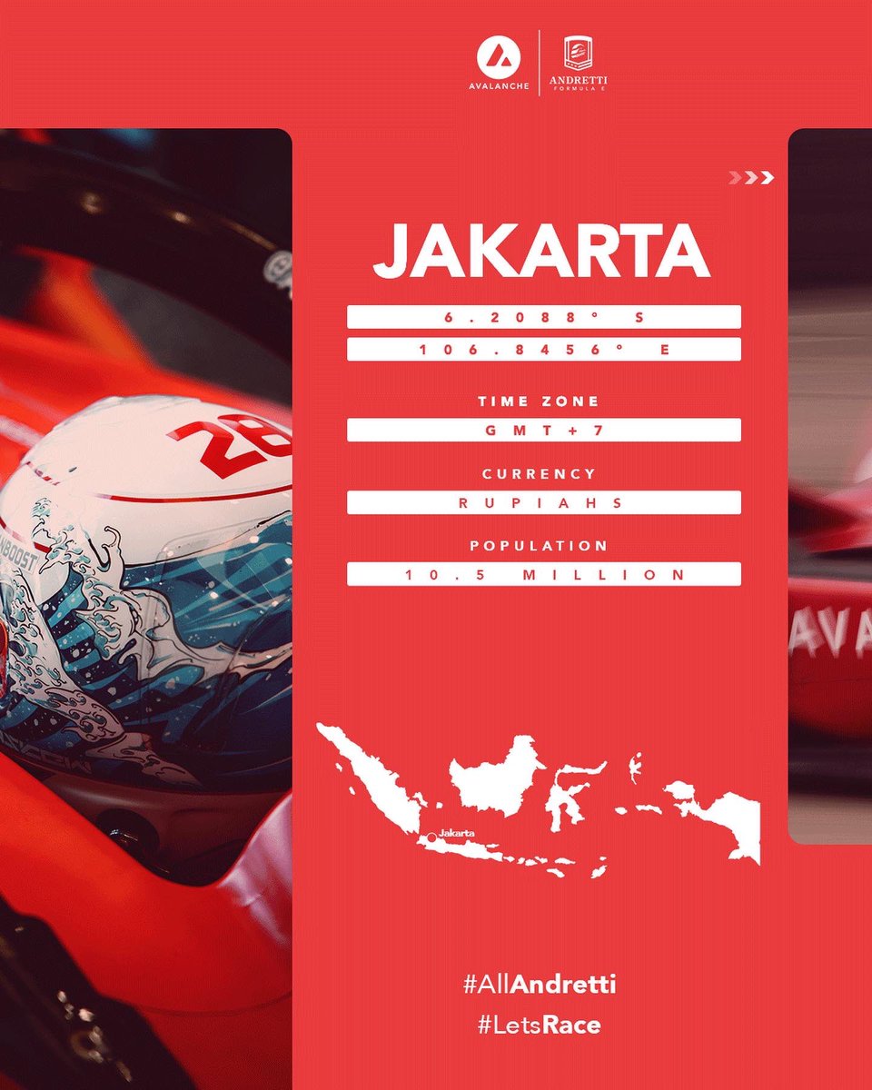 AndrettiFE's tweet image. Jakarta #TrackGuide 🇮🇩😉👌🏻

Everything you need to know about the #JakartaEPrix 👉🏼⚡️

🏎 R9
📍Jakarta, Indonesia
🏁 Jakarta International E-Prix Circuit
📆 4 June
⏰ 15.04 (Local time) 
📺 fiaformulae.com/watch
📱Follow and tag @AVAXAndrettiFE using #LetsRace 

#AllAndretti