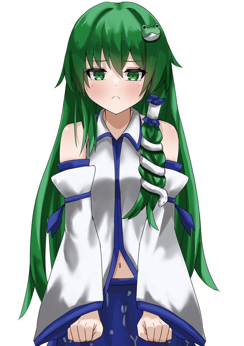 kochiya sanae 1girl solo long hair green hair hair ornament frog hair ornament green eyes  illustration images