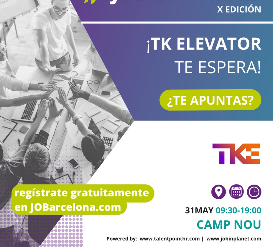 Te esperamos en nuestro stand en JoBarcelona. En TK Elevator buscamos personas competentes con iniciativa, creatividad, capacidad de trabajo y organización, si eres esa persona: ¡únete a nosotros!👌#JoBarcelona #Employerbranding #Networking #empleo #TKElevator