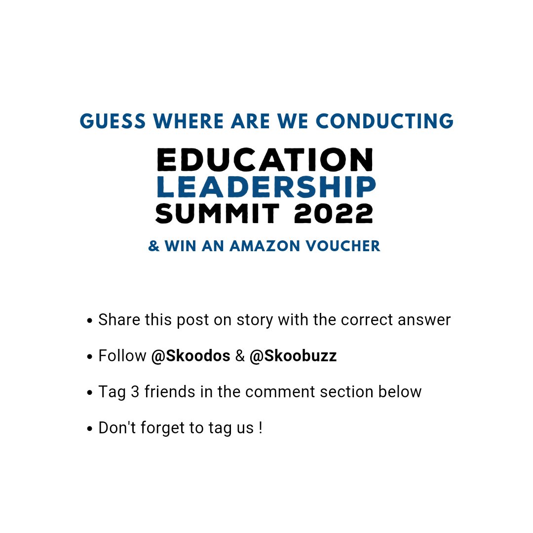 Skoodos4parents's tweet photo. Have you been following our most recent event?
Answer these simple questions to win exciting vouchers!

#skoodos #contestalert #guessandwin #winrewards #amazonvoucher #participateandwin #SkooBuzz #ELS22 #EducationLeadershipSummit https://t.co/Z3RaxRta6z