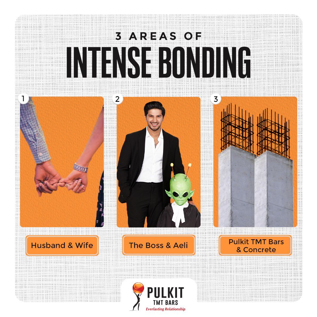pulkittmt's tweet photo. If you ask us, #bonding is everything.  #couples, #aeli and his #boss #dulquersalmaan and  #construction materials while building your dream home. #pulkittmt bars gel best with #concrete that goes into the making of your dream home
#dq #celebrity #tmtbars #crsbars #DulquerSalman https://t.co/S35p1Z2144