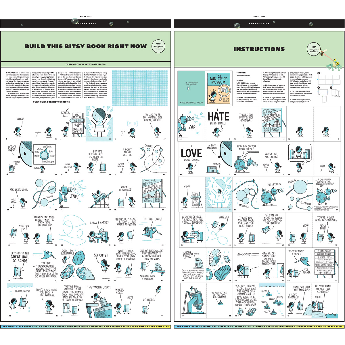 Some pics from the tiny, self-assembly comic book I made for Sunday's @nytkids section:
1. A page
2. The opening sequence
3. A spread
4. The two sides of the page as they appeared in the newspaper.