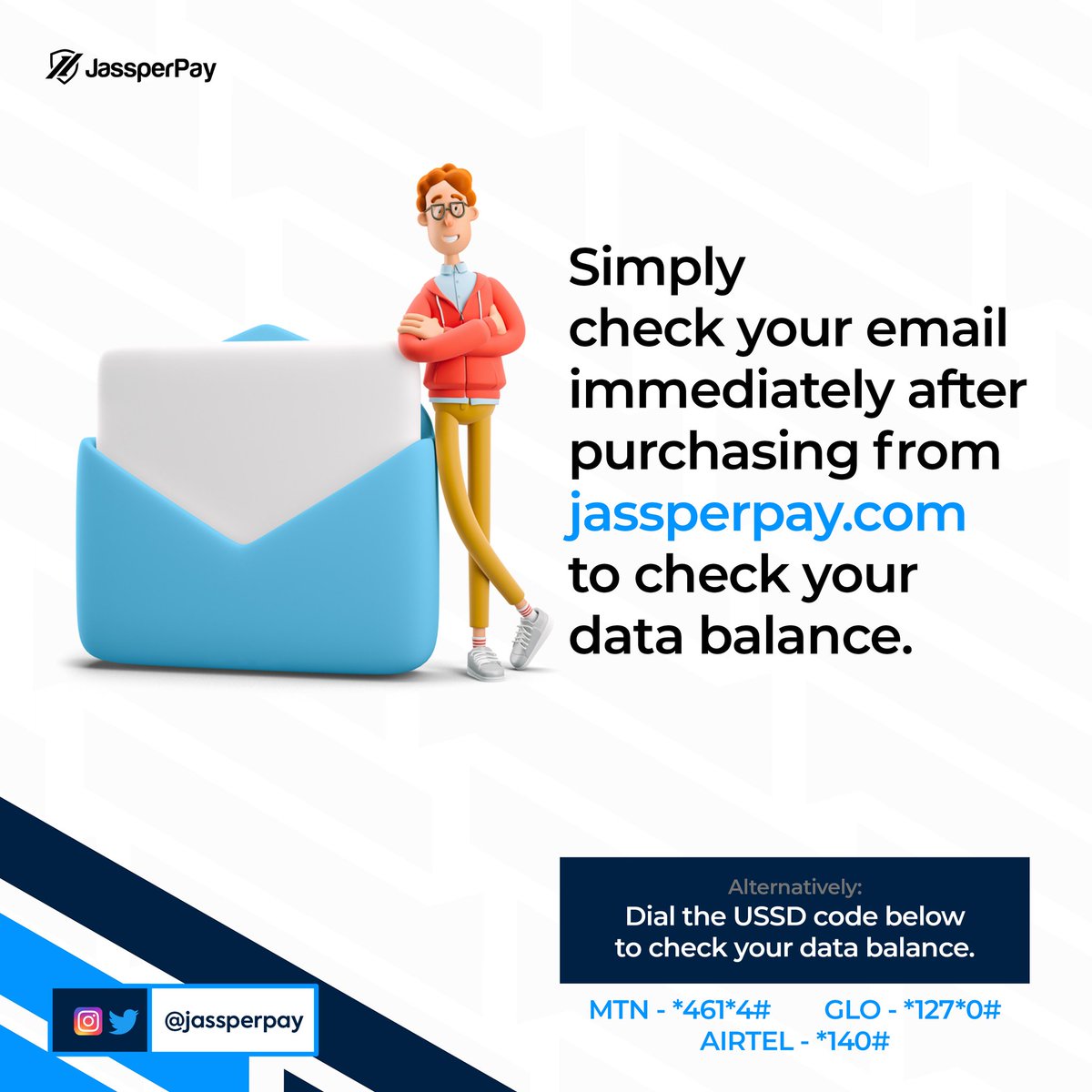 JassperPay's tweet photo. To check your data balance, simply check your email immediately after subscription.

Alternatively, you can dial the USSD code below to check your data balance:
MTN - *461*4#
GLO - *127*0#
AIRTEL - *140#
#jassperpay #smedata #smedatabusiness 
Hookup Dollars kuda https://t.co/9Gq3AJFd1F