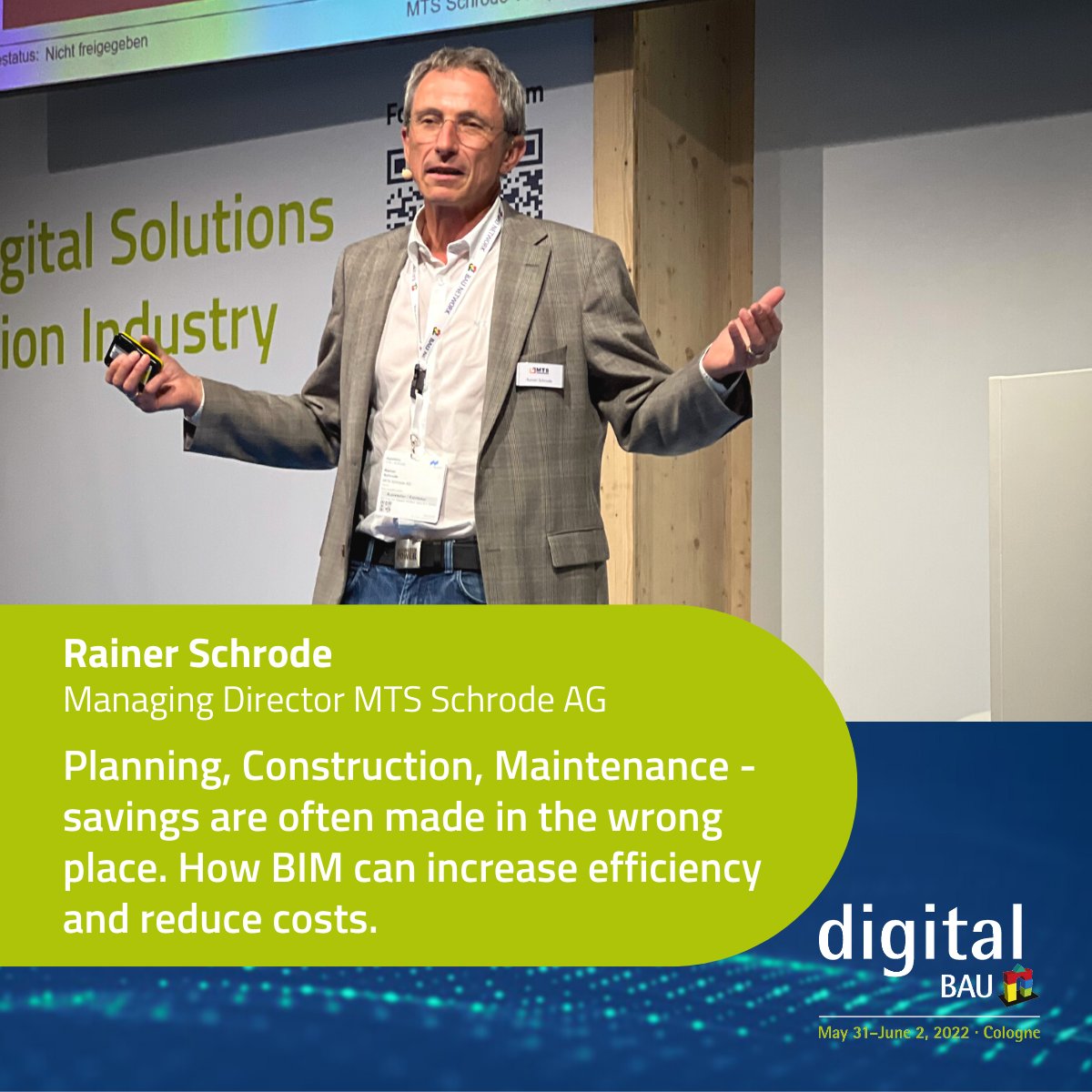 Rainer Schrode just spoke about his project "The BIM pilot construction site". And it goes on with many exciting talks on the first day of #digitalBAU 2022!
#koelnmesse #tradefair