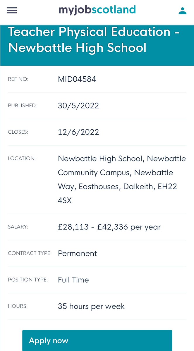Newbattle Sport & Wellbeing (@newbattlepe) on Twitter photo Calling all PE teachers! Full time permanent position now live! Come and join our brilliant Sport and Wellbeing PE Team <a href="/newbattlehigh/">Newbattle High School Digital Centre of Excellence</a>
Applications close 12th June 2022 Calling all PE teachers! Full time permanent position now live! Come and join our brilliant Sport and Wellbeing PE Team <a href="/newbattlehigh/">Newbattle High School Digital Centre of Excellence</a>
Applications close 12th June 2022