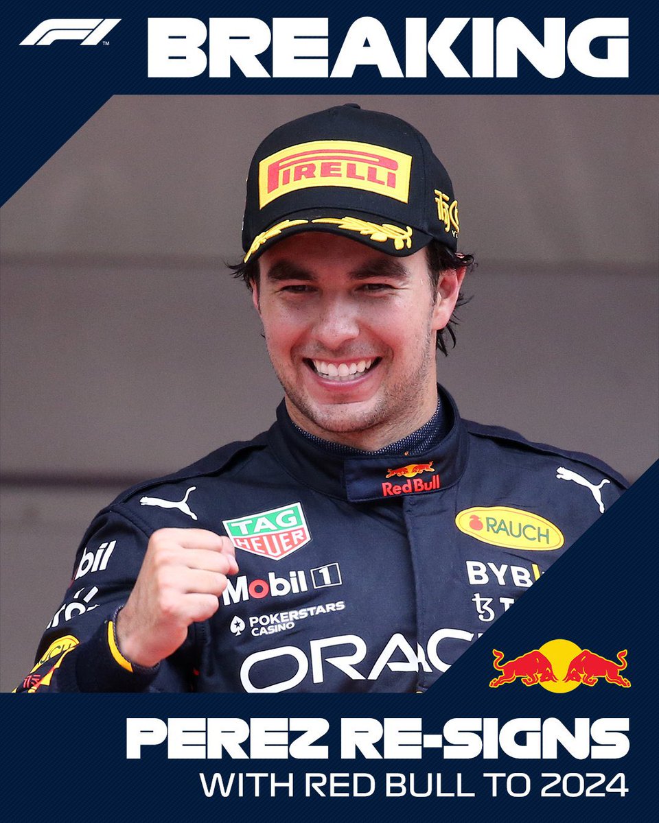 CornerPubMX's tweet photo. ¡El piloto mexicano @SChecoPerez renueva contrato con @redbullracing hasta 2024! https://t.co/Esbrkaz78C