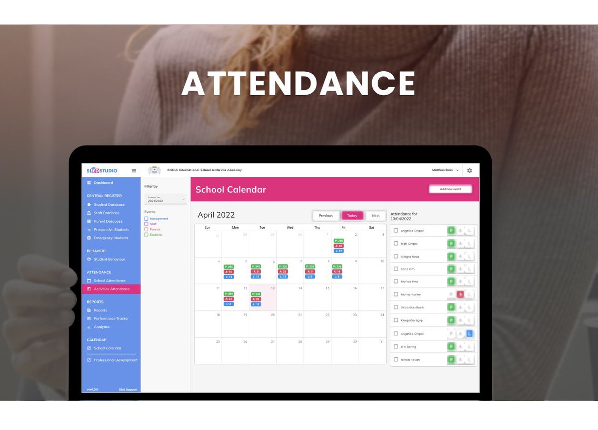 SledStudio's tweet image. Track and report student attendance with ease – school hours or after school activities.
Students can be recorded as present, absent or late.