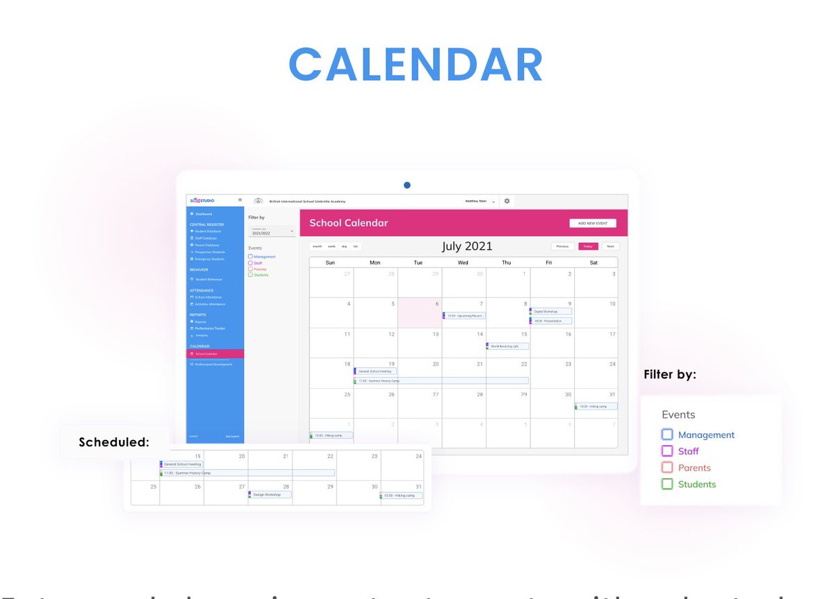 SledStudio's tweet image. Enter and share important events with selected groups: management, parents, students, staff, etc. You decide who gets the access to which calendar or specific event or meeting.