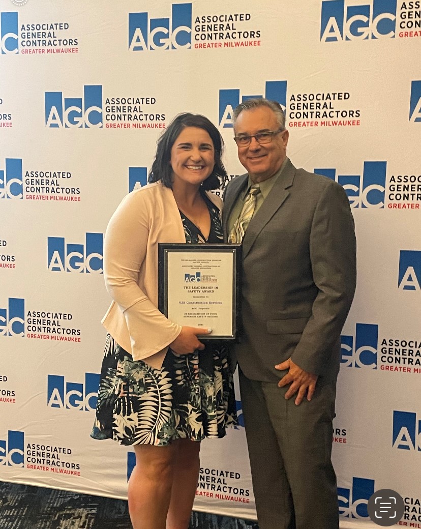 On May 24, 2022 at the Associated General Contractors (AGC) of Greater Milwaukee's Past Presidents' &amp; Awards Night, Senior Safety Manager Elizabeth Polheber accepted The Leadership in Safety Award on behalf of VJS.

This award recognizes our exceptional safety record.