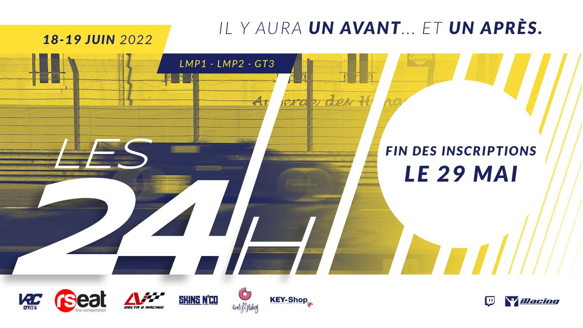 DeltaV_Racing's tweet photo. ---COMMUNIQUÉ---
Les inscriptions sont désormais fermées pour les 24 heures by @VRCLive . Nous remercions tout les pilotes et équipes qui ont répondu présent.
Pour cette première édition, 300 pilotes ont répondu présent. Merci !
#iracing #24lemans #vrclive #DeltaVRacing https://t.co/Vng7bb4dV7